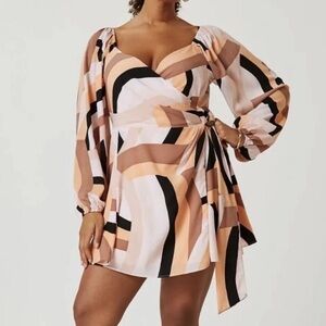 Anthropologie Hutch Geo Wrap Mini Dress Puff Sleeves 2X Retro Party Vegas Trip